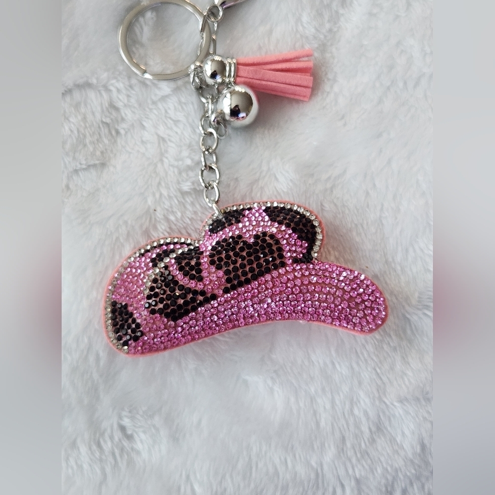 Pink Rhinestone Cowboy Hat Keychain Bag Charm